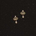 wholesale 9K Gold Imported Exquisite Hollow Princess Crown Mini Ear Studs with Zircon, Korean New Product-0-0