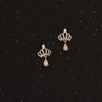 wholesale 9K Gold Imported Exquisite Hollow Princess Crown Mini Ear Studs with Zircon, Korean New Product-One price 9K gold
