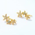 wholesale S925 Silver Summer New Color Zircon Starfish Slant-Pierced Earrings Women's-0-2