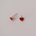 wholesale 14K Gold Ceramic Red Heart Gold-Trimmed Heart Earrings Cute Retro Korean Style-0-3