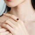 wholesale 925 Silver Gold-Plated Minimalist Natural Mozambique Garnet Round Ring Japanese Mori Girl Style Geometric Finger Jewelry-0-4