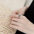 wholesale 9K Gold Plated S925 Sterling Silver Light Luxury Sea Blue Synthetic Blue Opal Ring for Women, Japanese Classical Style Exquisite Craftsmanship Ring-0-4