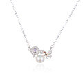 wholesale S925 Sterling Silver Freshwater Pearl Necklace for Women, Sweet and Lightly Luxurious, Korean-style Niche Diamond-inlaid Butterfly Circular Pendant Collarbone Chain-0-4