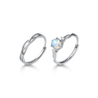 wholesale S925 silver Korean-style hollow synthetic glass couple ring with elegant diamond inlay for men and women, J7492-S925 silver ring for men with smooth finish &gt; adjustable opening