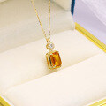 wholesale 9K gold square natural yellow tourmaline pendant necklace with a retro style-0-2