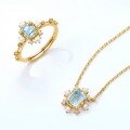 wholesale S925 silver gold-plated Japanese light luxury vintage natural sky blue topaz snowflake abstract floral necklace for women-0-3