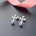 wholesale S925 Silver Inlaid Synthetic Amethyst Cross Ear Studs Elegant Ethereal Fashion Women's Earrings Source Wholesale-0-1