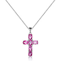 wholesale 925 Silver Pendant Necklace with Natural Gemstone Crystal Cross for European and American Women, Directly Supplied by the Manufacturer-Colored crystal-colorful 925 silver
