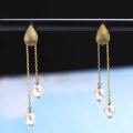 wholesale 9K Gold Japanese-style lightweight luxury adjustable length tassel minimalist earrings with waterdrop/raindrop-shaped pearls-0-1