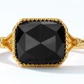 wholesale S925 Silver Plated with 9K Gold, Japanese and Korean Light Luxury Natural Black Agate Ring for Women, Retro Style Adjustable Finger Ring Hand Jewelry-0-2