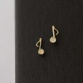 wholesale 9K Gold Alloy Zirconia Inlaid Music Note Earrings in Light Gold Tone, Japanese Minimalist Style Mini Stud Earrings-0-1
