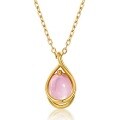 wholesale S925 silver-plated 9K gold classic water drop pendant with natural pink quartz (rose quartz) wholesale necklace for spring and summer new arrivals-0-5