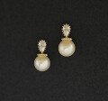 wholesale 9K gold summer night breeze-style earrings with freshwater round pearls and zircon studs-0-1