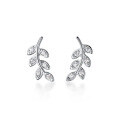 wholesale Sterling Silver Nature-Inspired Sweet Budding Branch Small Stud Earrings with Artistic Diamond Accents, Student Leaf Earrings G3433-0-4