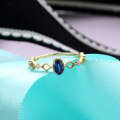 wholesale 9K gold Japanese-inspired luxury women's ring, new minimalist diamond-pattern lace design with carefree blue sapphire, classic style-0-3