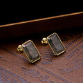 wholesale 9K Gold Japanese-style Jewelry Rectangular Natural Green Rutilated Quartz Earrings for Women, Creative and Unique Autumn New Arrival Stud Earrings-0-1