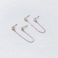 wholesale Sterling Silver S925 Korean Style Elegant Double Piercing Diamond Earrings for Women Sweet Chain Girl Ear Accessories G7100-0-3