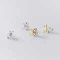 wholesale Sterling Silver S925 Japanese-style Literary and Artistic Double-layer Hollow Floral Single Diamond Stud Earrings G6728-0-3