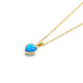 wholesale 9K Gold Japanese-style Small Red Heart Necklace with Blue Opal and Moissanite Double-sided Pendant-0-4