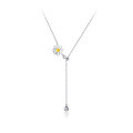wholesale S925 Silver Fresh and Sweet Daisy Sunflower Collarbone Necklace with Elegant Round Diamond Fringe Chain D7275-0-4