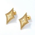 wholesale S925 Sterling Silver Gold-Plated European Classical Leaf Pattern Stud Earrings for Women New Retro Geometric Diamond Shape Earrings-0-2