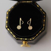 wholesale 9K Gold Alloy Zirconia Inlaid Music Note Earrings in Light Gold Tone, Japanese Minimalist Style Mini Stud Earrings-9K per price