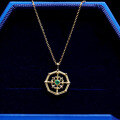 wholesale 9K Gold Vintage Openwork Compass Geometric Pendant Emerald Necklace, Summer New Style-0-1