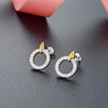 wholesale S925 Silver Korean and Japanese Style Earrings, Ins Fashion New Women's Studs, Round Diamond-Embedded Silver Jewelry, One-Piece Dropshipping-0-2