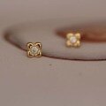 wholesale 9K Gold Pure Zirconia Four-Leaf Clover Stud Earrings Exquisite Elegant Versatile for Girls-0-1