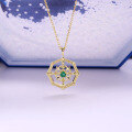 wholesale 9K Gold Vintage Openwork Compass Geometric Pendant Emerald Necklace, Summer New Style-0-2