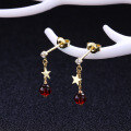 wholesale 9K Gold New Korean Internet Celebrity Five-Point Star Tassel Pomegranate Earrings for Women, Elegant and Versatile Allergy-Friendly-0-2
