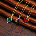 wholesale 9K Gold Japanese-style Double-sided Pattern Series Necklace for Women, Gorgeous Black Shell Teardrop Pendant, New Wholesale-0-1