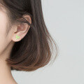 wholesale S925 Sterling Silver Ceramic Earrings with Clover Elements in Forest Green, G6065-0-2