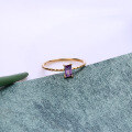 wholesale 9K gold light jewelry, Japanese and Korean retro rectangular light purple zircon ring for women, simple accessories wholesale-0-2