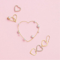 wholesale 9K Gold Lovely Sweet Heart Natural Pearl Ear Cuff Combination Earrings Goddess Ins Internet Famous Popular Heart Shape-Heart Pearl Earrings 9K Gold