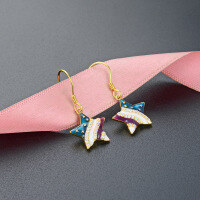 wholesale 18K gold-plated enamel and zirconia star stud earrings with S925 silver ear hooks Elegant Chanel-style fashion five-point star earrings for women-Ear hooks 925 silver