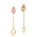 wholesale 925 Silver Gold-Plated Flower Crystal Earrings for Women, Airmu New Style Pink Crystal Petal Long Drop Earrings, Korean Light Luxury Floral Design-0-4