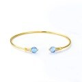 wholesale S925 Sterling Silver Gold-Plated Wide Geometric Multicolor Gemstone Open Bangle Bracelet for Women, Minimalist Style, Handcrafted-0-6
