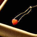 wholesale 9K gold jewelry minimalist small red heart synthetic red opal chain ring for women, fiery heart-shaped versatile hand accessory-0-1