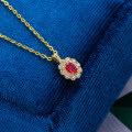 wholesale 9K Gold Japanese Light Luxury Jewelry Minimalist Oval Ruby Group Setting Zircon Pendant Collarbone Necklace Women Elegant Necklace-0-1