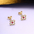 wholesale 9K Gold Art Li Jewelry Summer New Earrings Small Fresh Four-Leaf Clover Flower Ruby Ear Studs-0-1