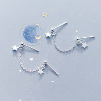 wholesale S925 silver minimalist double ear hole star earrings two-way wear bean earrings E7367-s925 silver pair 925 silver