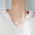 wholesale S925 Silver Korean-style Women's Necklace, Double-layer Minimalist Round Bead Pendant Sweet Collarbone Chain D7408-0-3