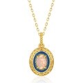 wholesale 9K Gold Plated 925 Silver Japanese Style Classical Light Luxury Synthetic Opal Blue Lover Pendant Exquisite Colored Gemstone Necklace for Women-0-5