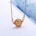 wholesale 9K Rose Gold Korean New Style Hollow Out Lucky Pearl Pendant Necklace Vintage Versatile Wholesale For Girlfriend-0-2