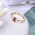 wholesale 9K gold light jewelry, Japanese and Korean retro rectangular light purple zircon ring for women, simple accessories wholesale-0-3