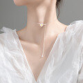 wholesale S925 Silver Fresh and Sweet Daisy Sunflower Collarbone Necklace with Elegant Round Diamond Fringe Chain D7275-0-2
