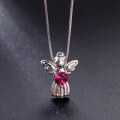 wholesale S925 Silver Vintage-Inspired Pendant with Exquisite Inlay of Natural Gemstones and Colored Crystal Angel Necklace-0-1