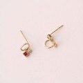 wholesale 9K Solid Gold Asymmetric Irregular Hoop with Small Zircon Stud Earrings, Retro Style for Women-0-1
