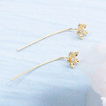 wholesale 14K Gold Japanese-Inspired Light Luxury Jewelry Minimalist Single Flower Diamond Earrings Ins Stylish Floral Stem Ear Thread Women-0-3